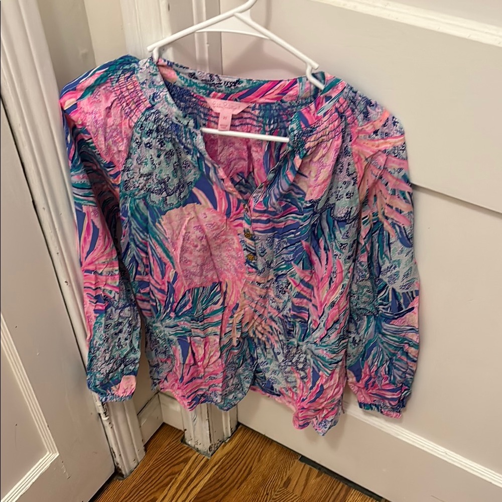 Lilly Pulitzer Pink and Blue Tropical Blouse